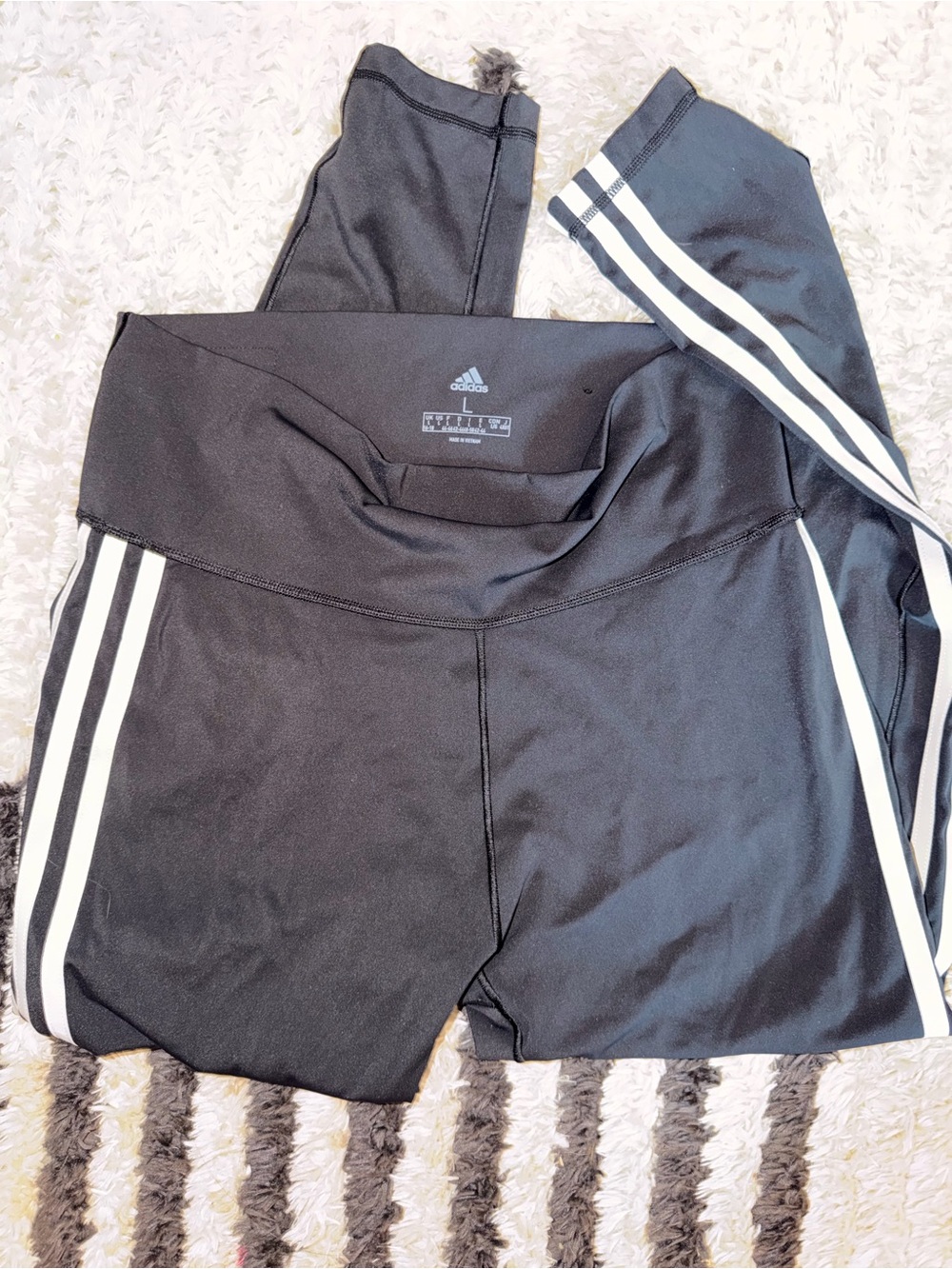 adidas Black Leggings with White Side Stripes large